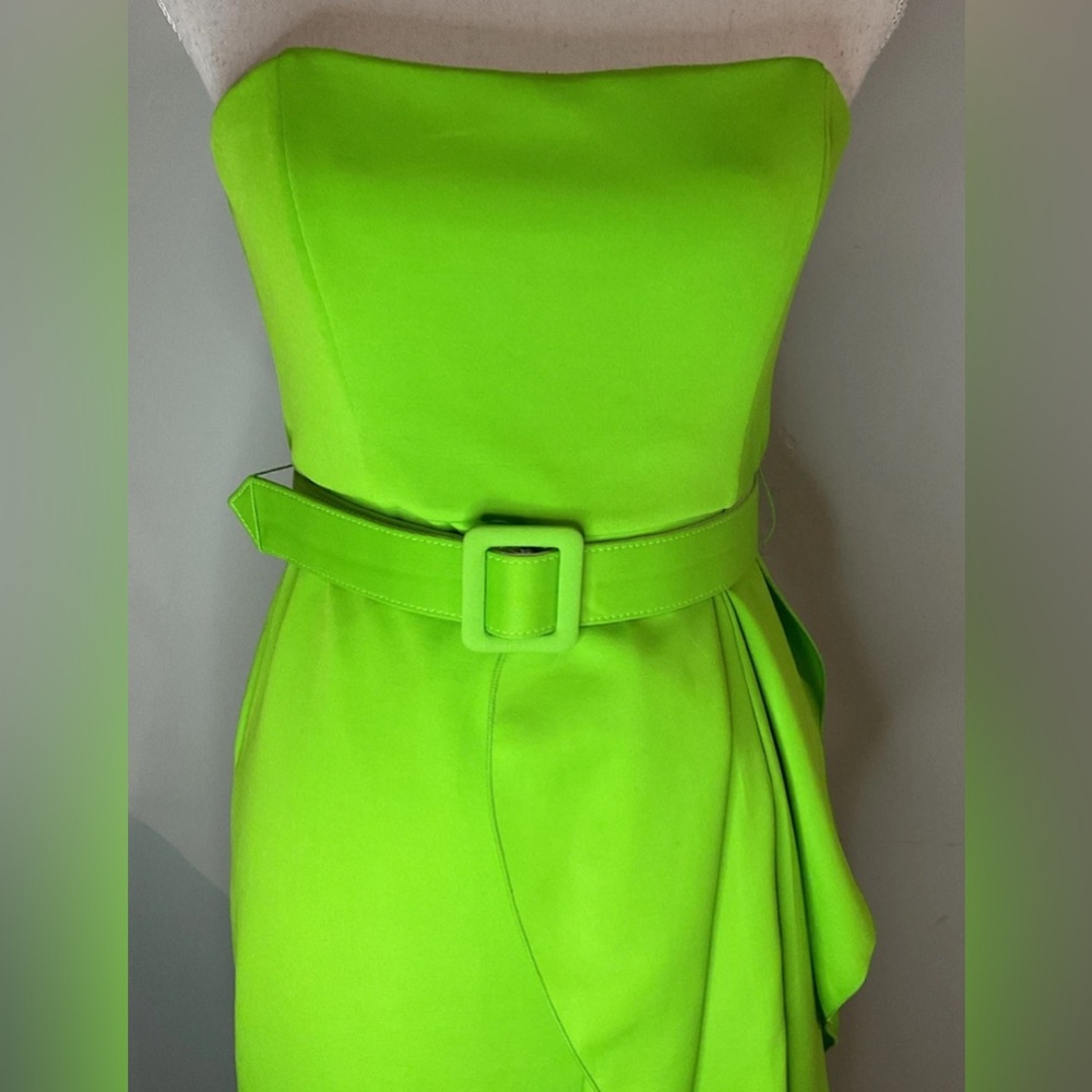 Badgley Mischka Strapless High-Slit Dress In Lime Green Sz 6 NWT - Picture 9 of 11